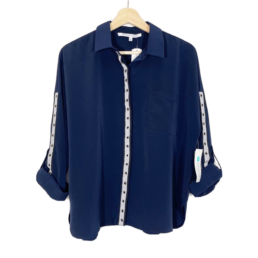 NWT Stitch Fix Collective Concepts Dany Grommet Trim Shirt Long Sleeves Sz L